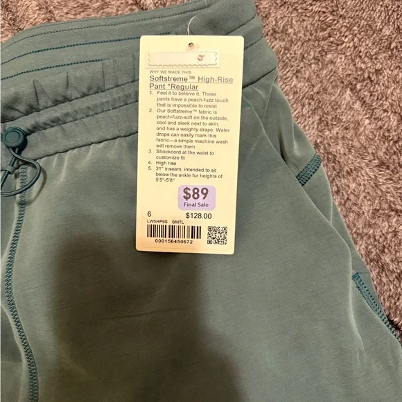 NWT Lululemon SoftStreme High Rise Pants Soft Green Regular - Picture 3 of 4